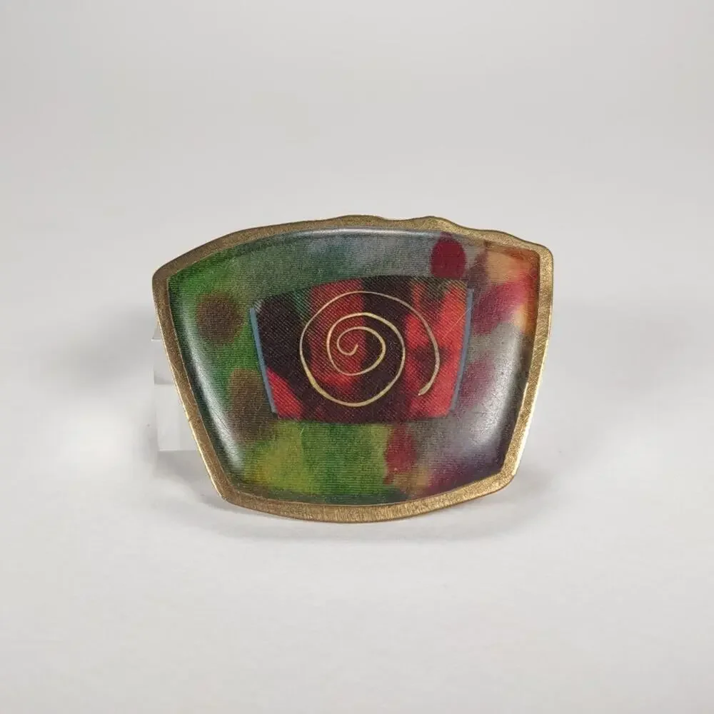 Vintage KNR Signed 90's Modern Art Acrylic And Brass Brooch